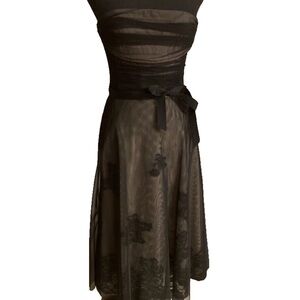 Y2K does 1950's Sheer Chiffon Black Party Formal Strapless Dress Illusion Lace 6